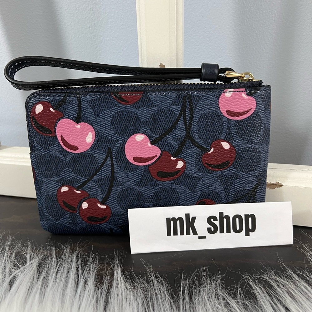 COACH Signature Corner Zip Wristlet Cherry Print - Picture 4 of 12